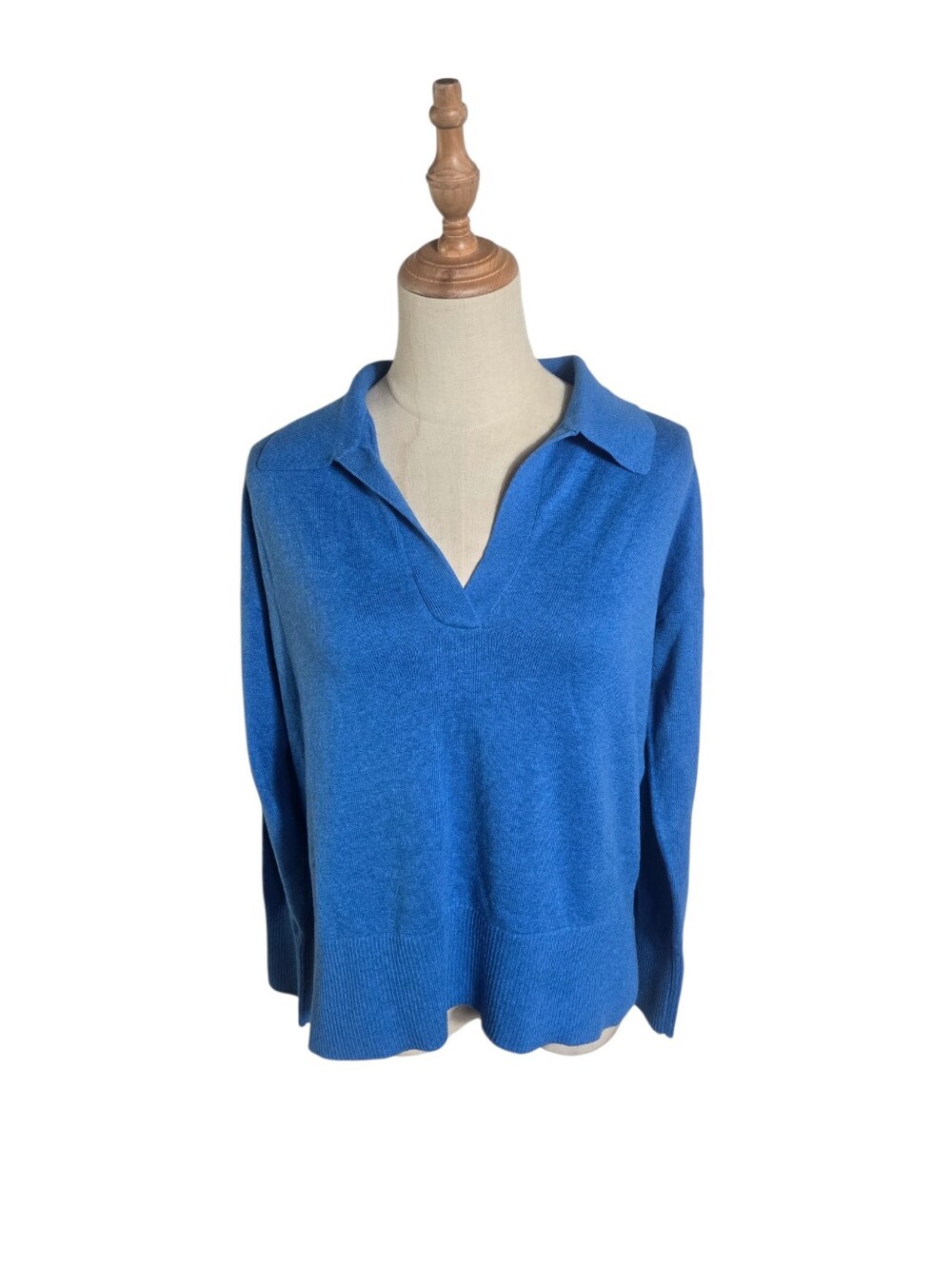 L.L. Bean Blue Cashmere Cotton Knit Sweater with Collar - Picture 1 of 7
